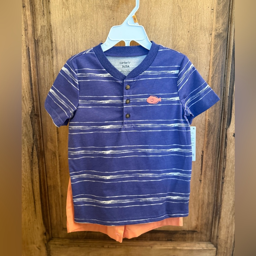 Carter's Blue Button Down Shirt and Salmon Colored Short Set